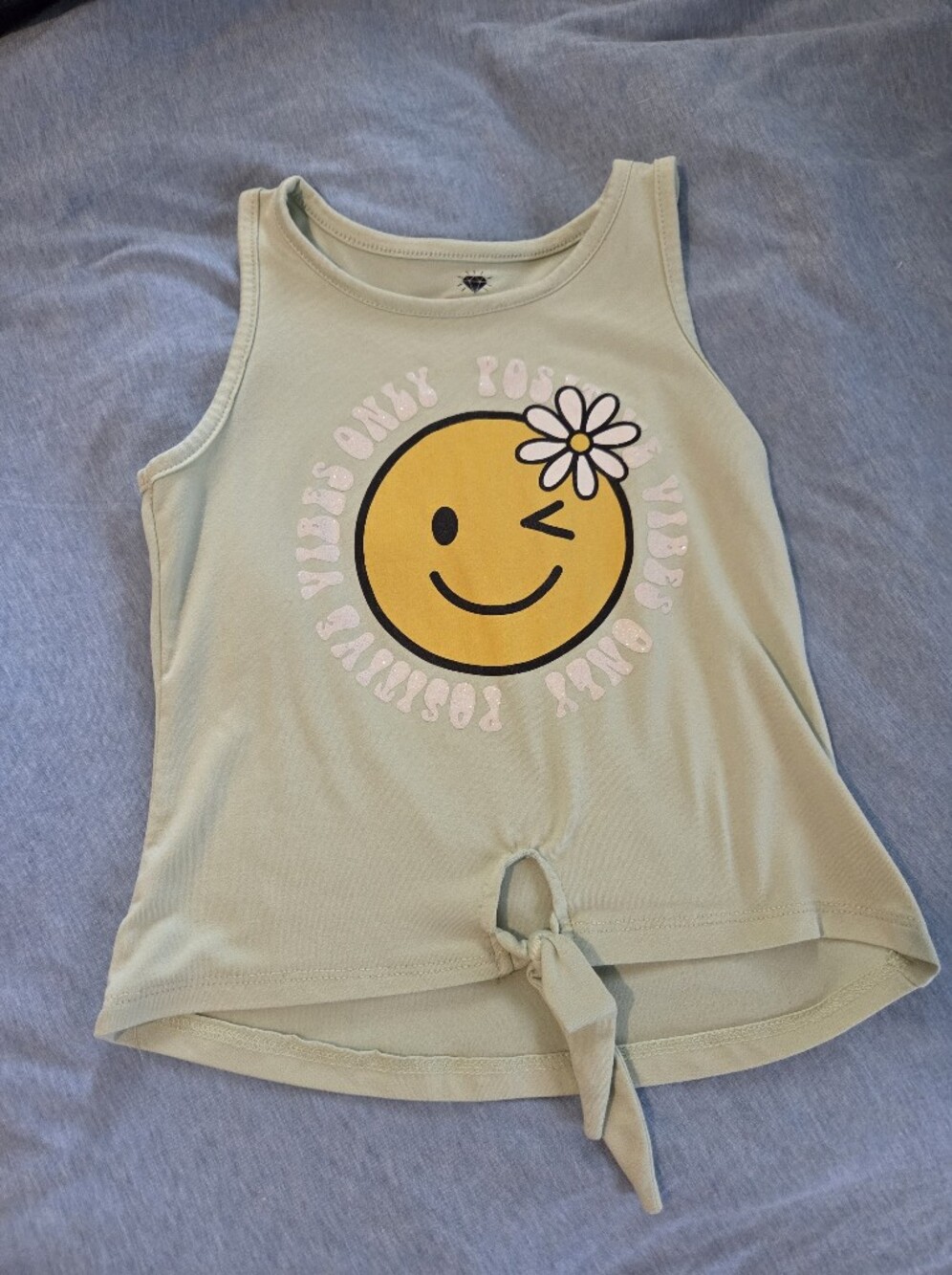 Positive Vibes Only Tie-Front Tank Top - Light Green